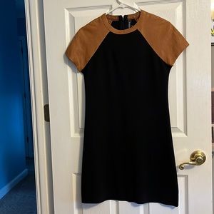 Form fitting Ralph Lauren dress with leather sleeves